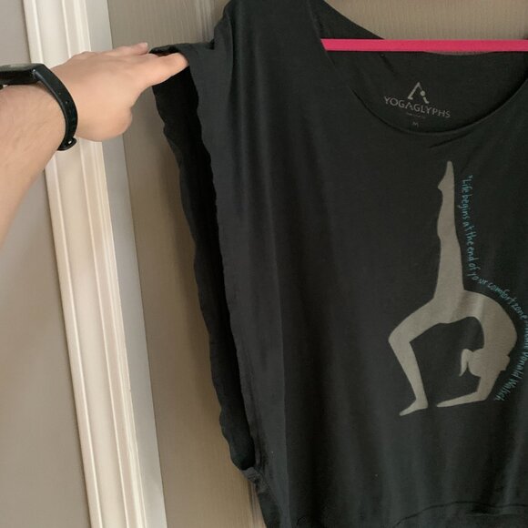 Yogaglyphs Black Yoga Graphic Tee M – Loose Fit, Athleisure Movement Style - Picture 7 of 8